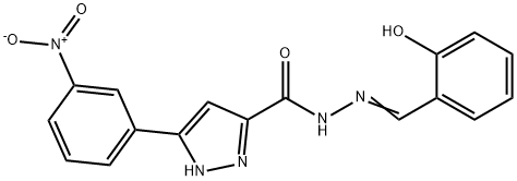 N'-[(E)-(2-hydroxyphenyl)methylidene]-3-(3-nitrophenyl)-1H-pyrazole-5-carbohydrazide Struktur