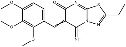 (6E)-2-ethyl-5-imino-6-(2,3,4-trimethoxybenzylidene)-5,6-dihydro-7H-[1,3,4]thiadiazolo[3,2-a]pyrimidin-7-one 结构式