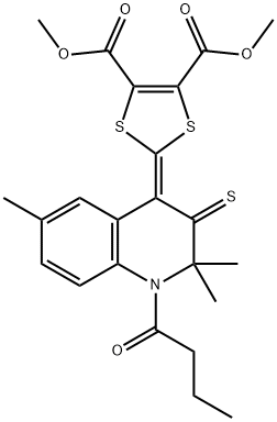dimethyl 2-(1-butanoyl-2,2,6-trimethyl-3-thioxo-2,3-dihydroquinolin-4(1H)-ylidene)-1,3-dithiole-4,5-dicarboxylate 结构式
