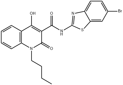 N-(6-bromo-1,3-benzothiazol-2-yl)-1-butyl-4-hydroxy-2-oxo-1,2-dihydroquinoline-3-carboxamide 结构式