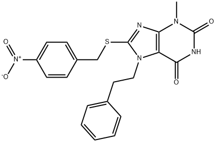 3-methyl-8-[(4-nitrobenzyl)sulfanyl]-7-(2-phenylethyl)-3,7-dihydro-1H-purine-2,6-dione Structure