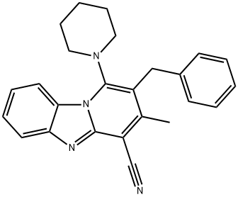 2-benzyl-3-methyl-1-(piperidin-1-yl)pyrido[1,2-a]benzimidazole-4-carbonitrile 化学構造式