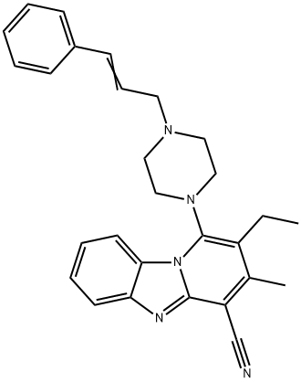 2-ethyl-3-methyl-1-{4-[(2E)-3-phenylprop-2-en-1-yl]piperazin-1-yl}pyrido[1,2-a]benzimidazole-4-carbonitrile Struktur