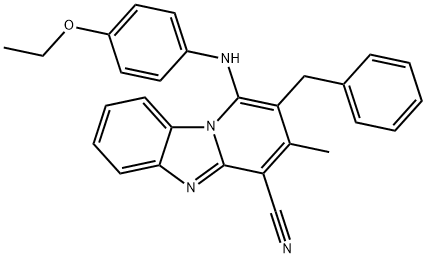 2-benzyl-1-[(4-ethoxyphenyl)amino]-3-methylpyrido[1,2-a]benzimidazole-4-carbonitrile Struktur