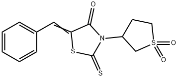 (5E)-5-benzylidene-3-(1,1-dioxidotetrahydro-3-thienyl)-2-thioxo-1,3-thiazolidin-4-one 结构式