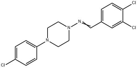 4-(4-chlorophenyl)-N-(3,4-dichlorobenzylidene)piperazin-1-amine 结构式