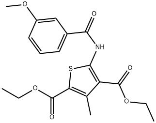 diethyl 5-(3-methoxybenzamido)-3-methylthiophene-2,4-dicarboxylate 化学構造式