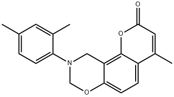 9-(2,4-dimethylphenyl)-4-methyl-9,10-dihydro-2H,8H-chromeno[8,7-e][1,3]oxazin-2-one,307535-41-7,结构式