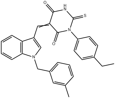 (5Z)-1-(4-ethylphenyl)-5-{[1-(3-methylbenzyl)-1H-indol-3-yl]methylidene}-2-thioxodihydropyrimidine-4,6(1H,5H)-dione 结构式