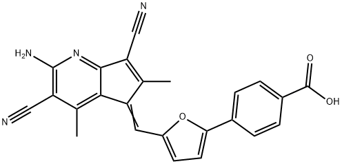 4-{5-[(Z)-(2-amino-3,7-dicyano-4,6-dimethyl-5H-cyclopenta[b]pyridin-5-ylidene)methyl]furan-2-yl}benzoic acid Structure
