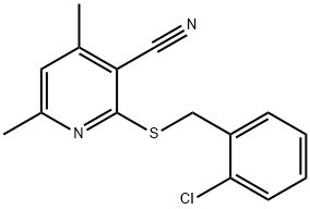 2-[(2-chlorobenzyl)sulfanyl]-4,6-dimethylpyridine-3-carbonitrile 化学構造式