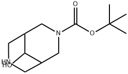 9-Hydroxy-3,7-diaza-bicyclo[3.3.1]nonane-3-carboxylic acid tert-butyl ester 化学構造式