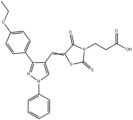 3-[(5Z)-5-{[3-(4-ethoxyphenyl)-1-phenyl-1H-pyrazol-4-yl]methylidene}-4-oxo-2-thioxo-1,3-thiazolidin-3-yl]propanoic acid 结构式