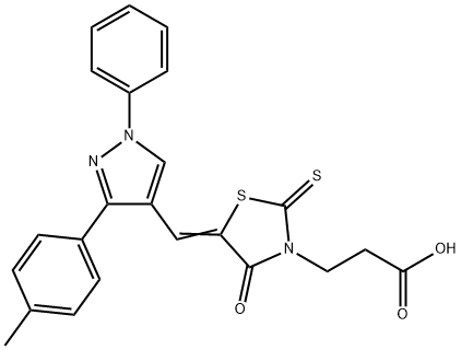 3-[(5Z)-5-{[3-(4-methylphenyl)-1-phenyl-1H-pyrazol-4-yl]methylidene}-4-oxo-2-thioxo-1,3-thiazolidin-3-yl]propanoic acid 化学構造式