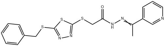 2-{[5-(benzylsulfanyl)-1,3,4-thiadiazol-2-yl]sulfanyl}-N'-[(1E)-1-(pyridin-3-yl)ethylidene]acetohydrazide 结构式