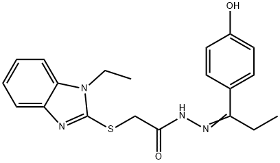 2-[(1-ethyl-1H-benzimidazol-2-yl)sulfanyl]-N'-[(1E)-1-(4-hydroxyphenyl)propylidene]acetohydrazide Structure