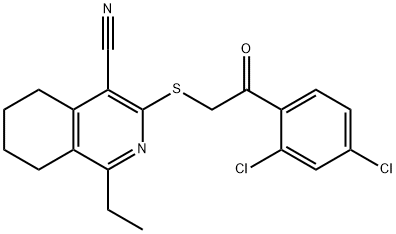 3-{[2-(2,4-dichlorophenyl)-2-oxoethyl]sulfanyl}-1-ethyl-5,6,7,8-tetrahydroisoquinoline-4-carbonitrile 结构式