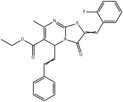 ethyl (2Z)-2-(2-fluorobenzylidene)-7-methyl-3-oxo-5-[(E)-2-phenylethenyl]-2,3-dihydro-5H-[1,3]thiazolo[3,2-a]pyrimidine-6-carboxylate,321975-76-2,结构式