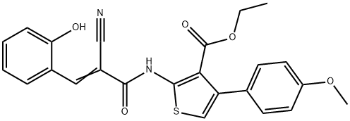 ethyl 2-{[(2E)-2-cyano-3-(2-hydroxyphenyl)prop-2-enoyl]amino}-4-(4-methoxyphenyl)thiophene-3-carboxylate 结构式
