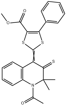 methyl (2Z)-2-(1-acetyl-2,2-dimethyl-3-thioxo-2,3-dihydroquinolin-4(1H)-ylidene)-5-phenyl-1,3-dithiole-4-carboxylate Struktur