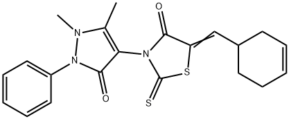 (5Z)-5-(cyclohex-3-en-1-ylmethylidene)-3-(1,5-dimethyl-3-oxo-2-phenyl-2,3-dihydro-1H-pyrazol-4-yl)-2-thioxo-1,3-thiazolidin-4-one Structure