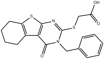 2-((3-benzyl-4-oxo-3,4,5,6,7,8-hexahydrobenzo[4,5]thieno[2,3-d]pyrimidin-2-yl)thio)acetic acid Struktur