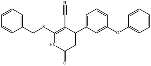 2-(benzylsulfanyl)-6-oxo-4-(3-phenoxyphenyl)-1,4,5,6-tetrahydropyridine-3-carbonitrile Structure