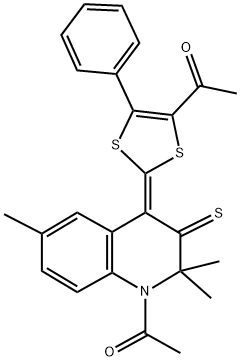 1-[(4Z)-4-(4-acetyl-5-phenyl-1,3-dithiol-2-ylidene)-2,2,6-trimethyl-3-thioxo-3,4-dihydroquinolin-1(2H)-yl]ethanone,332861-19-5,结构式