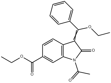 1-acetyl-3-(1-ethoxy-1-phenylmethylene)-6-ethoxycarbonyl-2-indolinone 结构式