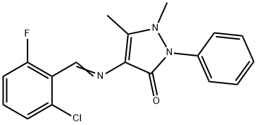 (E)-4-((2-chloro-6-fluorobenzylidene)amino)-1,5-dimethyl-2-phenyl-1H-pyrazol-3(2H)-one Struktur