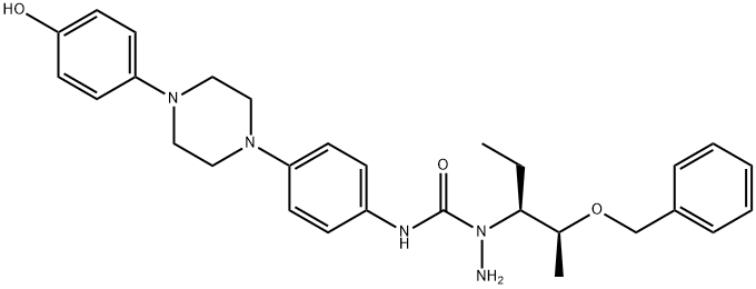 1-((2S,3R)-2-(benzyloxy)pentan-3-yl)-N-(4-(4-(4-hydroxyphenyl)piperazin-1-yl)phenyl)hydrazine-1-carboxamide Struktur