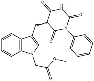 (Z)-methyl 2-(3-((2,4,6-trioxo-1-phenyltetrahydropyrimidin-5(2H)-ylidene)methyl)-1H-indol-1-yl)acetate Structure