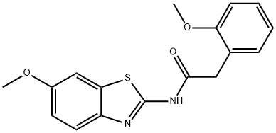 N-(6-methoxy-1,3-benzothiazol-2-yl)-2-(2-methoxyphenyl)acetamide 化学構造式