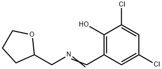 2,4-dichloro-6-{(E)-[(tetrahydrofuran-2-ylmethyl)imino]methyl}phenol Structure