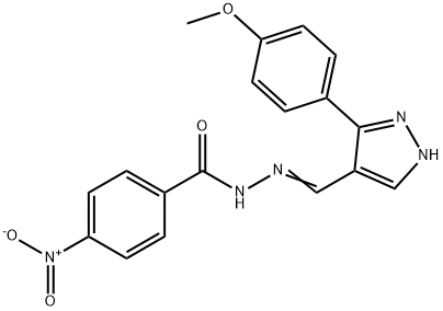 (Z)-N'-((3-(4-methoxyphenyl)-1H-pyrazol-4-yl)methylene)-4-nitrobenzohydrazide Struktur