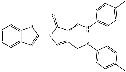 (4E)-2-(1,3-benzothiazol-2-yl)-4-{[(4-methylphenyl)amino]methylidene}-5-{[(4-methylphenyl)sulfanyl]methyl}-2,4-dihydro-3H-pyrazol-3-one Struktur