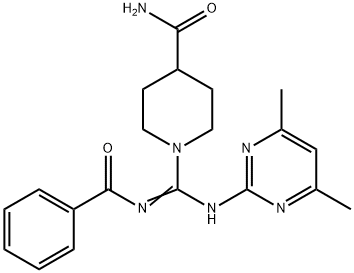 1-[N-(4,6-dimethylpyrimidin-2-yl)-N'-(phenylcarbonyl)carbamimidoyl]piperidine-4-carboxamide Struktur