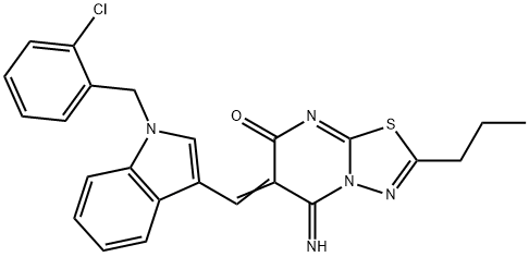 (6E)-6-{[1-(2-chlorobenzyl)-1H-indol-3-yl]methylidene}-5-imino-2-propyl-5,6-dihydro-7H-[1,3,4]thiadiazolo[3,2-a]pyrimidin-7-one Struktur