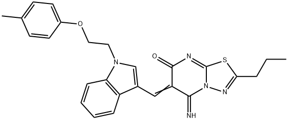 (6Z)-5-imino-6-({1-[2-(4-methylphenoxy)ethyl]-1H-indol-3-yl}methylidene)-2-propyl-5,6-dihydro-7H-[1,3,4]thiadiazolo[3,2-a]pyrimidin-7-one Structure