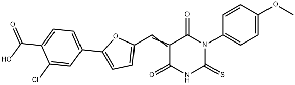 (Z)-2-chloro-4-(5-((1-(4-methoxyphenyl)-4,6-dioxo-2-thioxotetrahydropyrimidin-5(2H)-ylidene)methyl)furan-2-yl)benzoic acid|