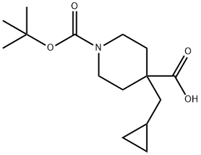 1-(tert-butoxycarbonyl)-4-(cyclopropylmethyl)piperidine-4-carboxylic acid Struktur