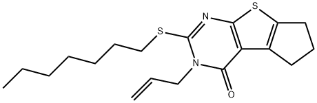 2-(heptylsulfanyl)-3-(prop-2-en-1-yl)-3,5,6,7-tetrahydro-4H-cyclopenta[4,5]thieno[2,3-d]pyrimidin-4-one,370840-76-9,结构式