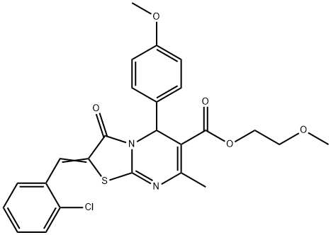 (Z)-2-methoxyethyl 2-(2-chlorobenzylidene)-5-(4-methoxyphenyl)-7-methyl-3-oxo-3,5-dihydro-2H-thiazolo[3,2-a]pyrimidine-6-carboxylate Structure