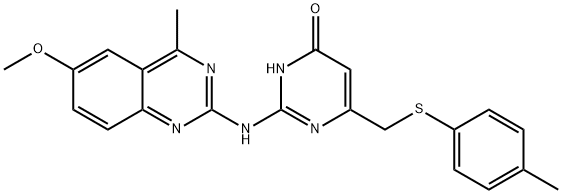 2-[(6-methoxy-4-methylquinazolin-2-yl)amino]-6-{[(4-methylphenyl)sulfanyl]methyl}pyrimidin-4(3H)-one 化学構造式