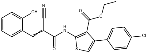 ethyl 4-(4-chlorophenyl)-2-{[(2E)-2-cyano-3-(2-hydroxyphenyl)prop-2-enoyl]amino}thiophene-3-carboxylate Structure