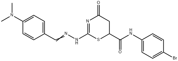 N-(4-bromophenyl)-2-{(2E)-2-[4-(dimethylamino)benzylidene]hydrazinyl}-4-oxo-5,6-dihydro-4H-1,3-thiazine-6-carboxamide Struktur