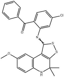 (4-chloro-2-{[(1Z)-8-methoxy-4,4-dimethyl-4,5-dihydro-1H-[1,2]dithiolo[3,4-c]quinolin-1-ylidene]amino}phenyl)(phenyl)methanone Struktur