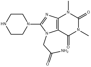 2-(1,3-Dimethyl-2,6-dioxo-8-piperazin-1-yl-1,2,3,6-tetrahydro-purin-7-yl)-acetamide Struktur