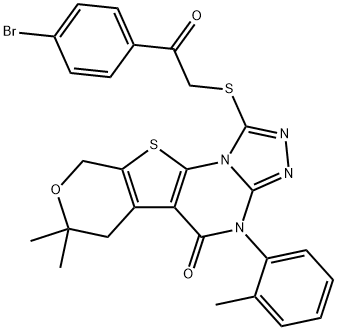 1-((2-(4-bromophenyl)-2-oxoethyl)thio)-7,7-dimethyl-4-(o-tolyl)-6,7-dihydro-4H-pyrano[4',3':4,5]thieno[3,2-e][1,2,4]triazolo[4,3-a]pyrimidin-5(9H)-one Structure