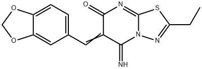 (6E)-6-(1,3-benzodioxol-5-ylmethylidene)-2-ethyl-5-imino-5,6-dihydro-7H-[1,3,4]thiadiazolo[3,2-a]pyrimidin-7-one Structure